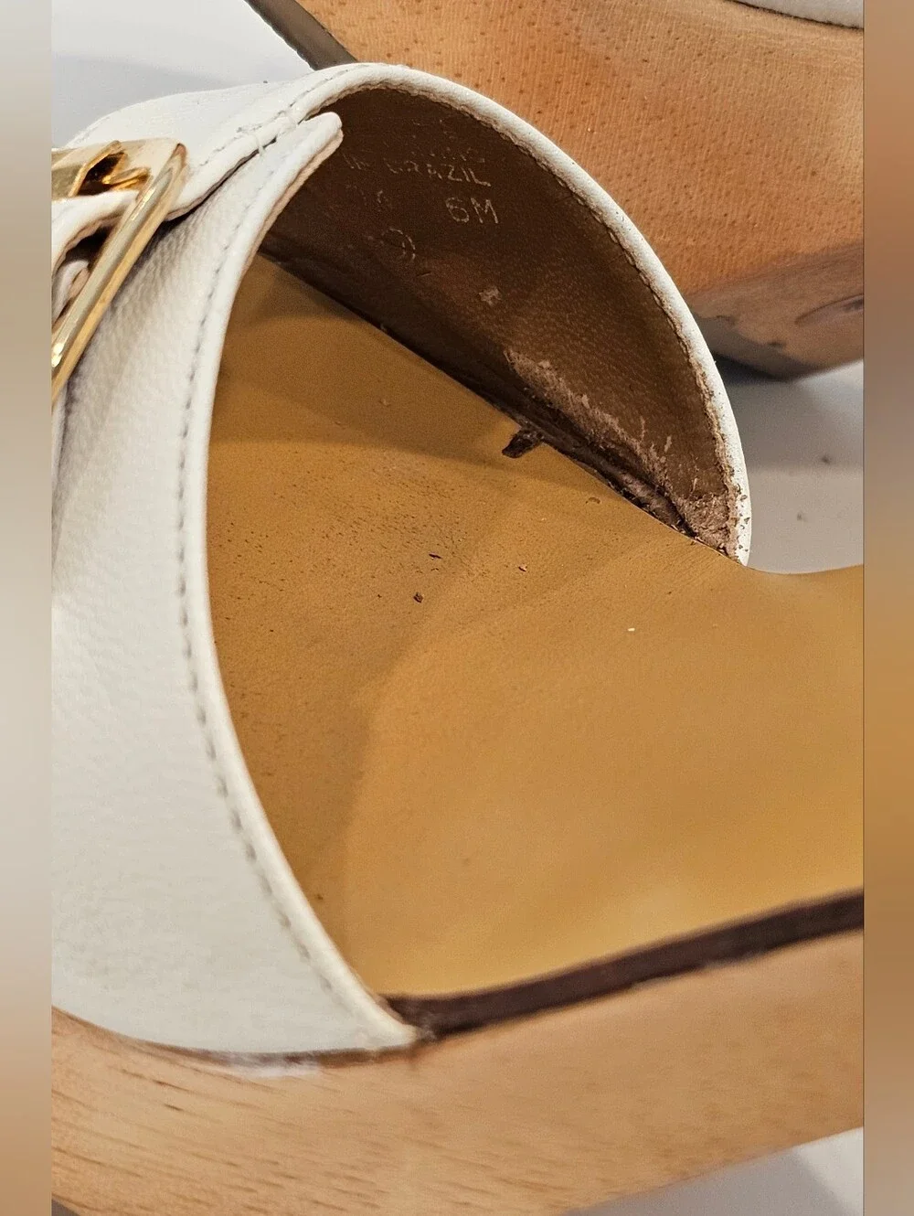 Y2K Nine West Vintage White Leather Wooden Platform Heels 6